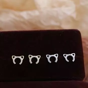 Милые серьги с бриллиантами в виде кошек для женщин, корейская мода, простые, милые, темпераментные, девчачьи серьги, серьги в виде животных