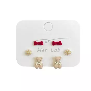 Милые серьги с короной, флокированные серьги с медведем, комплект серебряных игл, новые милые детские серьги с персиковым сердцем, универсальные серьги HBR2