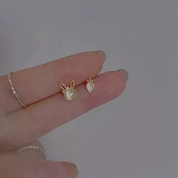 Милые серьги с кошачьим глазом и морковным кроликом, маленькие милые серьги в стиле ниши