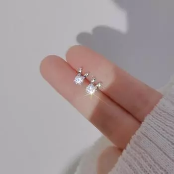 Милые серьги с кроликом, милые серьги-гвоздики с цирконом для дочки, девочки, подарок на день рождения, модные украшения HMM серебряный