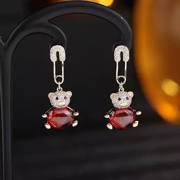 Милые серьги с медведем, эмаль, цирконий, висячие украшения в виде животных, новинка 2022, модные ювелирные изделия, креативные красные серьги для женщин