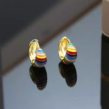 Милые серьги с радужными кругами из эмали, модные серьги премиум-класса, свежие универсальные застежки для ушей 14k
