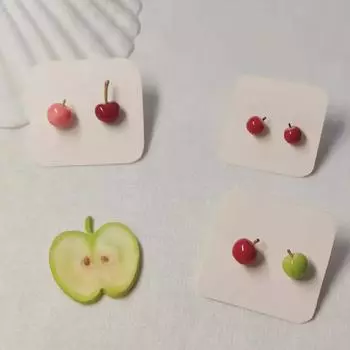 Милые серьги в стиле Sweet Style с имитацией яблока и вишни 2024 года