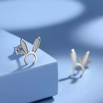 Милые серьги в виде кроличьих ушей из стерлингового серебра для девочек S925 корейские простые серебряные простые креативные серьги в виде кролика серебряный