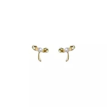 Милые серьги в виде ростков фасоли с маленьким жемчугом Summer Forest для женщин, мини-серьги в стиле ниши