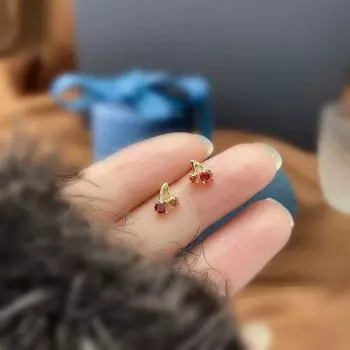 Милые серьги в виде вишен из стерлингового серебра 925 пробы, нежные красные серьги в стиле ниши для женщин 925