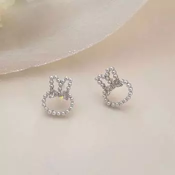 Милые серьги в виде жемчужного кролика с серьгами в виде кролика-бантика