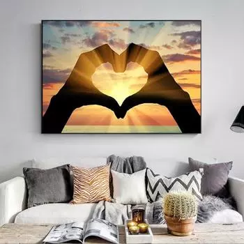 Милые сердечки руки закат пейзаж холст живопись плакаты на скандинавскую тему и принты Cuadros настенная картина для декора гостиной 20x40cm(No Frame) желтые розы