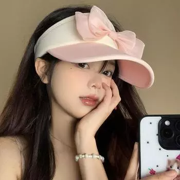 Милые шелковые кепки с пустым верхом Sweet Bow для женщин, весна-лето, путешествия, универсальные солнцезащитные шляпы с большими полями, модные контрастные солнцезащитные шляпы 56-58cm розовый
