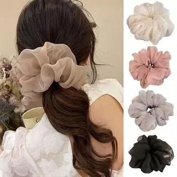 Милые шифоновые резинки для волос, однотонные, большие, женские резинки для волос, резинки для волос чёрный