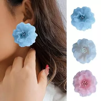 Милые шифоновые сетчатые серьги-цветы для женщин и девочек, модные бохо-тканевые цветочные серьги-гвоздики, свадебные украшения для невест