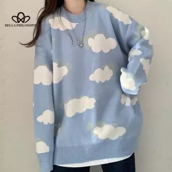 Милые шикарные простые мягкие свободные свитера для женщин Harajuku осенний трикотаж для подростков Повседневная мода корейский пуловер для девочек M синий