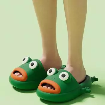 Милые шлепанцы с лягушкой для мужчин и женщин, тапочки, дышащие сандалии, женские и мужские туфли для душа, удобные мягкие шлепанцы Cloud 36-37 зелёный