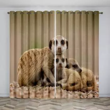 Милые шторы с цифровым принтом животных Гостиная спальня Украшение дома 90г полиэфирное волокно две панели W50xH130(CM)x2pcs&Hook красный