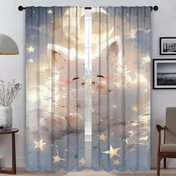 Милые шторы с изображением мультяшного кота для гостиной, шторы для комнаты, 2-панельные шторы, украшения на Хэллоуин, перегородки для домашнего интерьера, шторы W50xH70cmx2pcs-CL