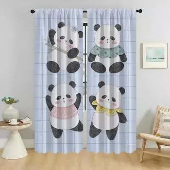 Милые шторы в виде панды для детской комнаты, украшение на Хэллоуин, занавески для гостиной, домашний интерьер, шторы для камеры, перегородки W50xH70cmx2pcs