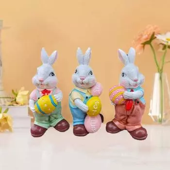 Милые скульптуры пасхального кролика, модель кролика из смолы, креативная настольная статуя кролика, обнимающего яйцо Style C