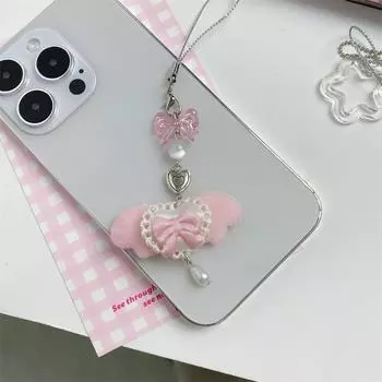 Милые Сладкие Крылья Ангела Бантик Ремешок для Телефона Брелок Подвески Защита от Потери Цепочка для Телефона Украшения для Сумки Девичий Шарм для Телефона Подарки