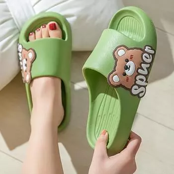 Милые слайды EVA с изображением мультяшного медведя: Унисекс, удобная мягкая подошва, универсальность в помещении и на улице, идеально подходит для любого сезона 24cm белый