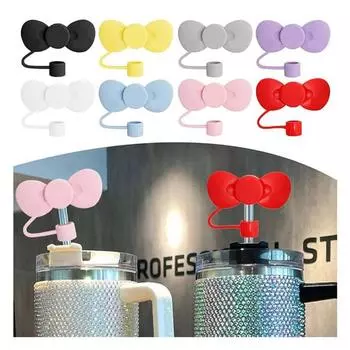 Милые соломенные чехлы с бантом, кепки, топперы для стаканов на 30 и 40 унций, многоразовые милые силиконовые насадки на соломинки, защитные чехлы синий