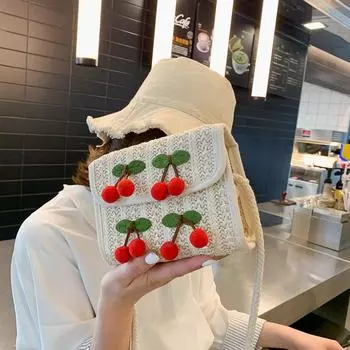 Милые соломенные сумки через плечо, женские плетеные сумки из вишнево-черного дерева, стильные сумки через плечо белый