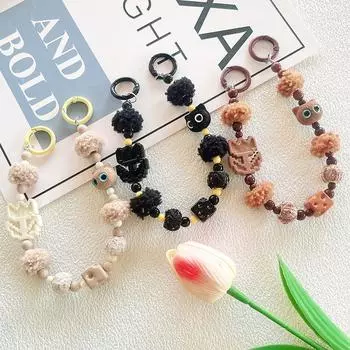 Милые стекающиеся бусины для кошек, шнурок для мобильного телефона, цепочка для ключей, брелок для наушников, камеры, цепочка для сумки, кулон для чашки с водой