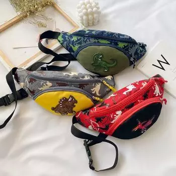 Милые сумки для хранения динозавров с героями мультфильмов для детей, наушники, сумка для денег, органайзер, модная нагрудная поясная сумка, детская поясная сумка зелёный