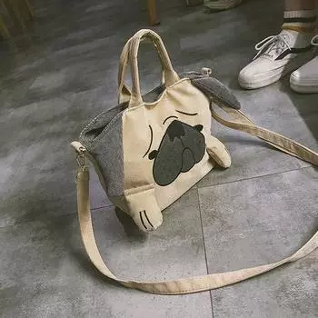 Милые сумки с животными для женщин, повседневные дорожные сумки большой вместимости, сумки на плечо, вельветовая сумка-мессенджер для собак мопса, женские сумки Bolsas 19X11X20cm хаки