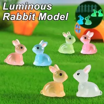 Милые светящиеся кролики, микропейзаж, мини-кролики, украшения, сказочные садовые миниатюрные фигурки, поделки из смолы, украшение для дома белый