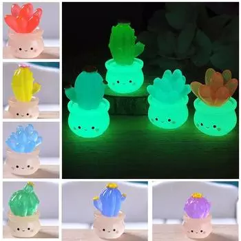 Милые светящиеся сочные миниатюры кактусов, поделки из смолы, кактусы, горшечные растения, украшения для автомобиля Purple-Cactus