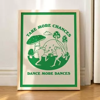 Милые танцующие лягушки, грибы, Cottagecore, ретро цитаты о самообслуживании, настенное искусство, холст, живопись, постеры для гостиной, домашний декор 21x30cm No Frame