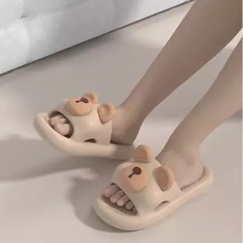 Милые тапочки с рисунком 2024 года, весна, новые домашние нескользящие сандалии на толстой подошве для пары, универсальные, мягкие и удобные 36-37 света кофе