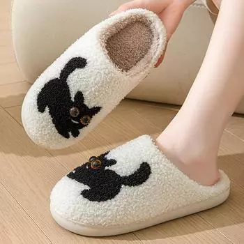 Милые тапочки с рисунком кота для женщин, удобные, сохраняющие тепло, плюшевые, внутри, домашняя обувь для женщин, нескользящие, мягкие, хлопковые, женские 36-37