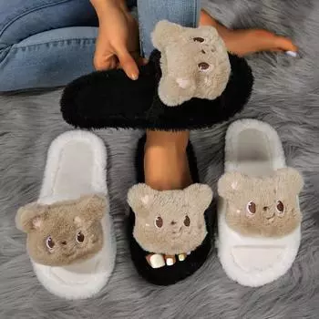 Милые тапочки с животными для женщин и девочек, пушистые зимние теплые тапочки, женские домашние тапочки с мультяшным принтом, забавная обувь 36-37 белый