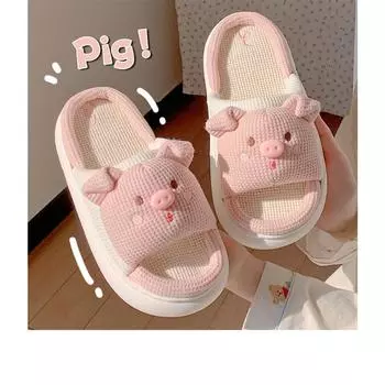 Милые тапочки со свиньей для женщин, всесезонные дышащие домашние тапочки с открытым носком для унисекс, милые домашние тапочки высокого качества со шваброй 36-37 розовый