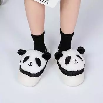 Милые тапочки в виде панды на толстой подошве, женские, мягкие, с рисунком животных, женские, пушистые, зимние, сохраняющие тепло, тапочки для спальни, размер 36-45 36-37