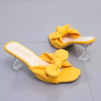 Милые тапочки, женские шлепанцы, повседневные прозрачные странные туфли на высоком каблуке, женские летние тапочки с узлом-бабочкой, большие размеры 36 красный