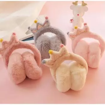 Милые теплые плюшевые блестящие наушники Crown Princess для малышей, наушники для девочек, теплые зимние наушники