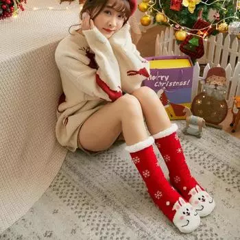 Милые теплые утолщенные зимние женские носки рождественский подарок для дома пол комната смешной носок