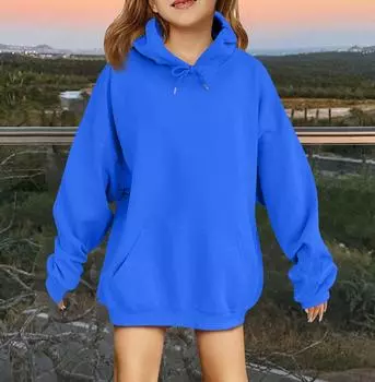 Милые толстовки с капюшоном для девочек-подростков. Модные опрятные толстовки с капюшоном. Рубашки с длинным рукавом больших размеров. Одежда для девочек. 120 синий