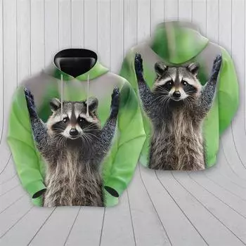 Милые толстовки с капюшоном в виде енота с 3D-принтом для мужчин, забавные пуловеры с графикой животных, повседневные детские топы с капюшоном, свитшоты с длинным рукавом M