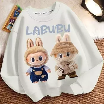 Милые толстовки с круглым вырезом Labubu для мальчиков и девочек Весной и осенью, Свободные куртки с длинным рукавом для детей 110