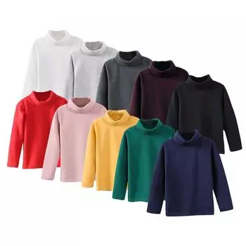 Милые топы для девочек, весенние, с высоким воротом, однотонные, с длинным рукавом, круглым вырезом, для вечеринок, дней рождения, школы, свитера 110 чёрный