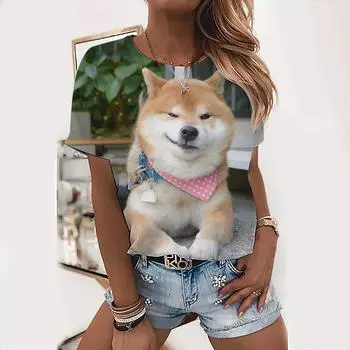 Милые топы с собаками, женская праздничная футболка с надписью «Love Dog Day», модная футболка с животным принтом, женская футболка Kawaii, летняя повседневная одежда с круглым вырезом S