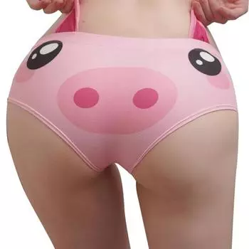 Милые трусики-свинки с милыми ушками, женские сексуальные забавные 3D-принты с животными, нижнее белье со средней талией и хвостом One size розовый