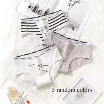 Милые трусики-трусы с принтом в виде треугольника и средней талией для девочек, удобные хлопковые женские трусики-трусики для студентов M