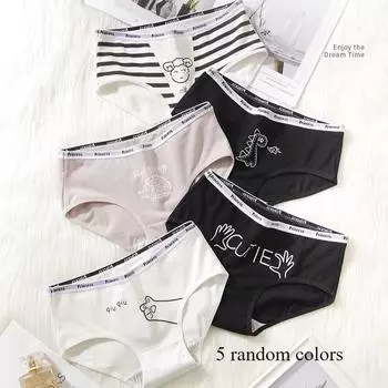 Милые трусики-трусы с принтом в виде треугольника и средней талией для девочек, удобные хлопковые женские трусики-трусики для студентов M