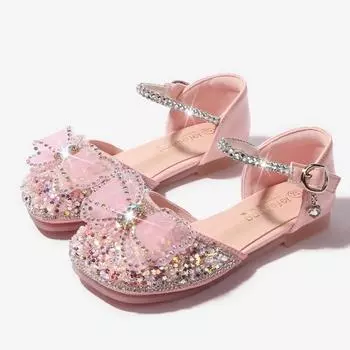 Милые туфли для девочек, модные блестки, универсальные детские сандалии принцессы на плоской подошве, повседневные блестящие детские туфли для платья 22 абрикосовый