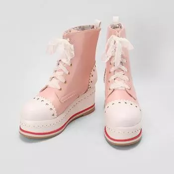 Милые туфли для девочек в стиле Лолиты на шнуровке, на платформе, со скрытым каблуком, на танкетке, женские ботильоны Brock, розовые, большие размеры 34-48 6