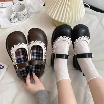 Милые туфли для куклы Мэри Джейн, женские новые туфли в стиле Лолиты, Jk Little Leather Shoes, женская ретро-униформа в японском стиле, оригинальная обувь Y2K 35 чёрный